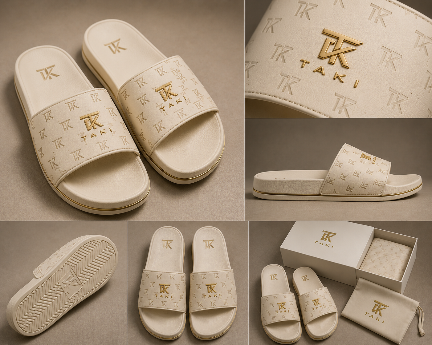 TAKI cream monogram slides